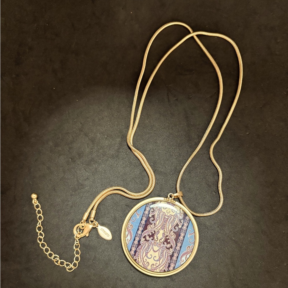 Chico's Gold Necklace with Purple and Blue reversible Pendant